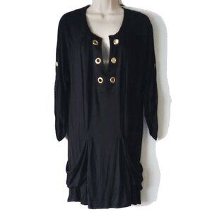 NWT Saint Tropez West Gold Grommet Tunic Swim Cover Up M Black